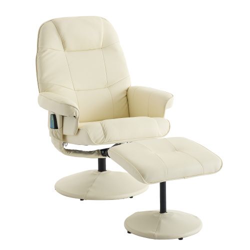 Fauteuil De Relaxation Massant 5 Points, Siège Chauffant, Pivot 360°, Repose-pieds, Beige