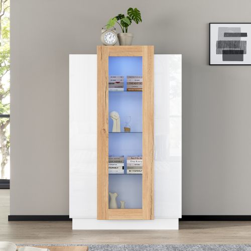 Vitrine Blanche Et Effet Bois Avec LED, 3 Portes