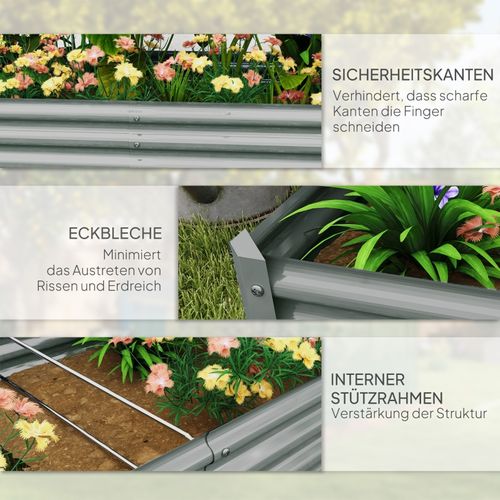 Carré Potager Surélevé En Acier Galvanisé 180x90x30 Cm Argent, Fond Ouvert