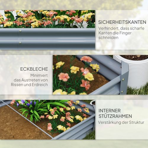 Carré Potager Surélevé De Jardin En Acier Galvanisé 240x120x30 Cm Argenté, Fond Ouvert