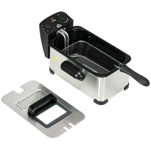 Friteuse 3 L Avec Thermostat Réglable, Bac à Huile Amovible, Minuterie, 2000 W, Acier Inoxydable