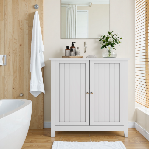 Meuble Bas De Salle De Bain Moderne 80 X 40 X 80 Cm Avec Étagères Intérieures Et 2 Porte, Blanc