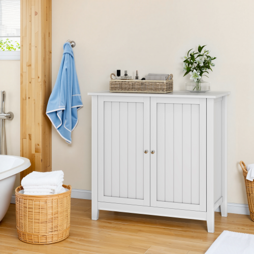 Meuble Bas De Salle De Bain Moderne 80 X 40 X 80 Cm Avec Étagères Intérieures Et 2 Porte, Blanc