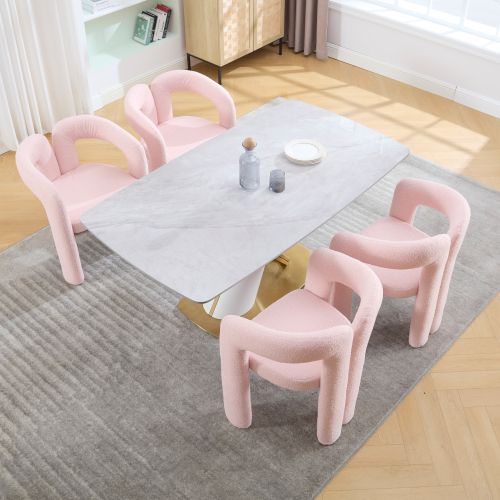 Lot De 2 Chaises De Salle à Manger, Revêtement Teddy, Accoudoirs Rembourrés, Rose