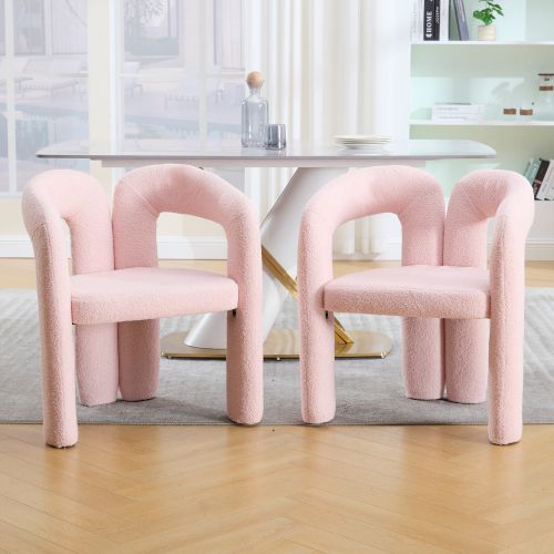 Lot De 2 Chaises De Salle à Manger, Revêtement Teddy, Accoudoirs Rembourrés, Rose