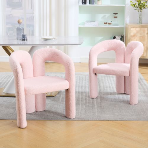 Lot De 2 Chaises De Salle à Manger, Revêtement Teddy, Accoudoirs Rembourrés, Rose