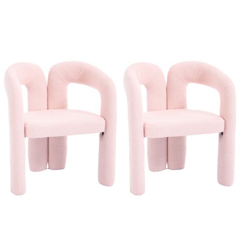 Lot De 2 Chaises De Salle à Manger, Revêtement Teddy, Accoudoirs Rembourrés, Rose