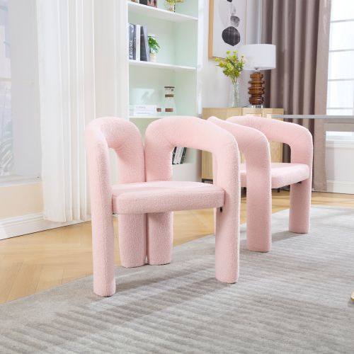 Lot De 2 Chaises De Salle à Manger, Revêtement Teddy, Accoudoirs Rembourrés, Rose