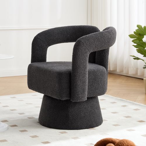 Fauteuil Pivotant En Boucle, Dossier Et Accoudoirs Arrondis, Piètement Métal, Gris Foncé