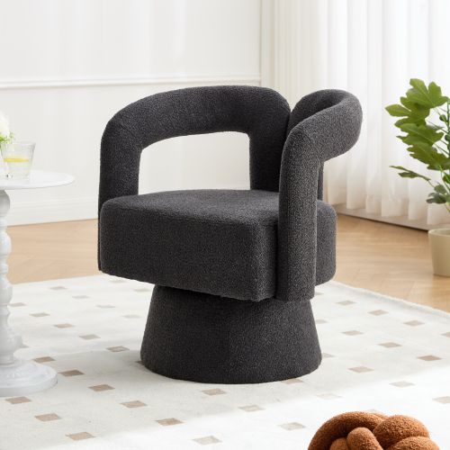 Fauteuil Pivotant En Boucle, Dossier Et Accoudoirs Arrondis, Piètement Métal, Gris Foncé