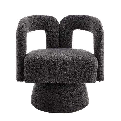 Fauteuil Pivotant En Boucle, Dossier Et Accoudoirs Arrondis, Piètement Métal, Gris Foncé