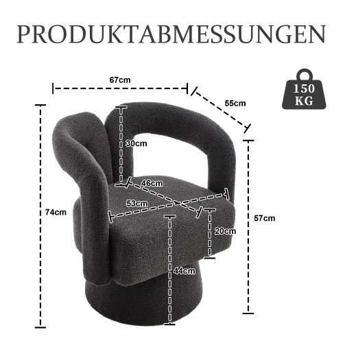 Fauteuil Pivotant En Boucle, Dossier Et Accoudoirs Arrondis, Piètement Métal, Gris Foncé