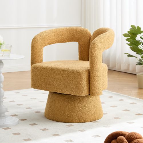 Fauteuil Pivotant Design En Bouclé, Assise Rembourrée, Pivot 360°, Moutarde