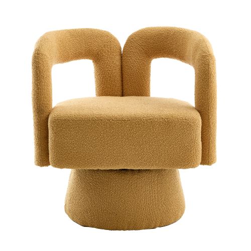 Fauteuil Pivotant Design En Bouclé, Assise Rembourrée, Pivot 360°, Moutarde