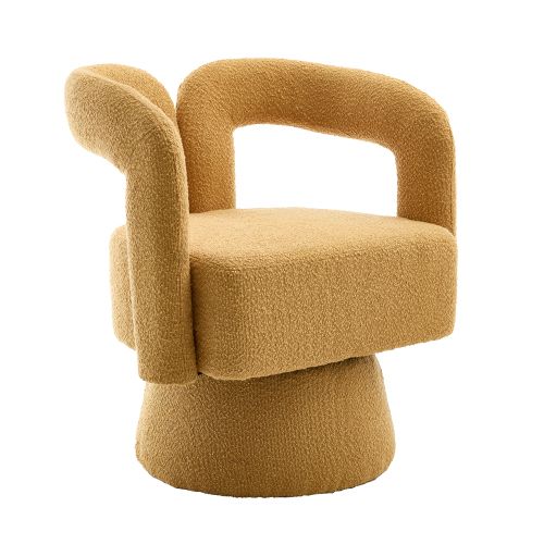 Fauteuil Pivotant Design En Bouclé, Assise Rembourrée, Pivot 360°, Moutarde