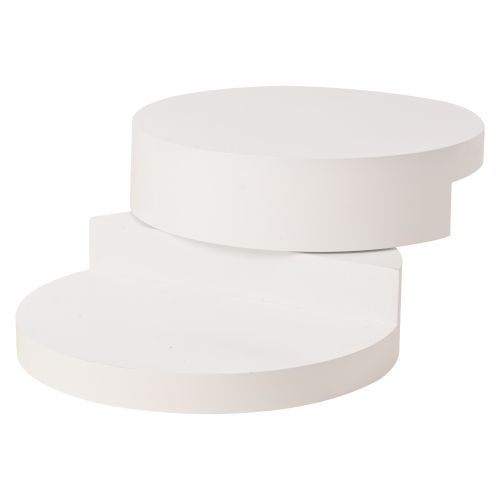 Table Basse Cylindrique Blanche Pivotante 360° Avec LED 16 Couleurs, Double Plateau