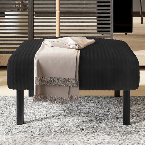 Pouf Repose-pieds En Velours Côtelé, Structure Métal, 56 X 51 X 39 Cm, Noir