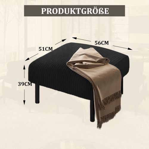 Pouf Repose-pieds En Velours Côtelé, Structure Métal, 56 X 51 X 39 Cm, Noir