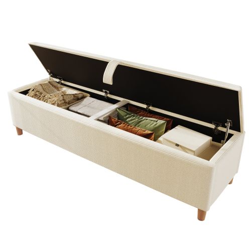 Banc De Lit Avec Espace De Rangement, 165x38 Cm, Hydraulique, En Velours Côtelé Beige