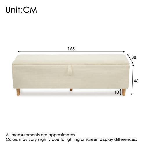 Banc De Lit Avec Espace De Rangement, 165x38 Cm, Hydraulique, En Velours Côtelé Beige