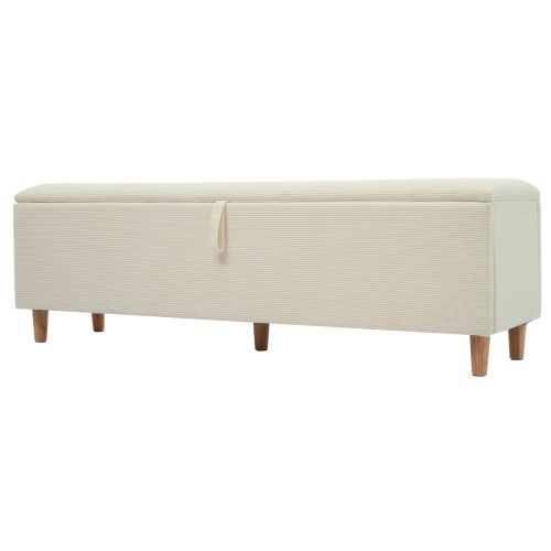 Banc De Lit Avec Espace De Rangement, 165x38 Cm, Hydraulique, En Velours Côtelé Beige