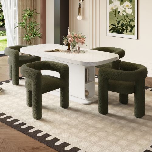 Chaise De Salle à Manger, Design En Teddy, Dossier Incurvé, Capacité 160 Kg, Émeraude