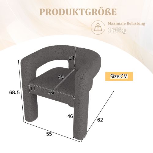 Chaise  De Salle à Manger, Silhouette Design Ergonomique, Revêtement Teddy, Gris Foncé