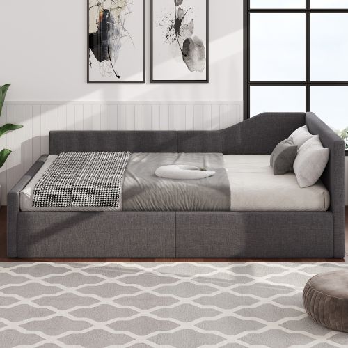 Lit Coffre 140x200 Cm, Avec Tête De Lit Et Sommier à Lattes, En Lin, Gris