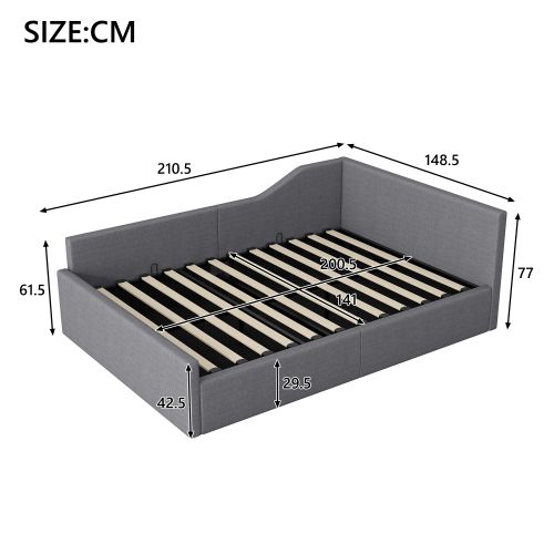 Lit Coffre 140x200 Cm, Avec Tête De Lit Et Sommier à Lattes, En Lin, Gris