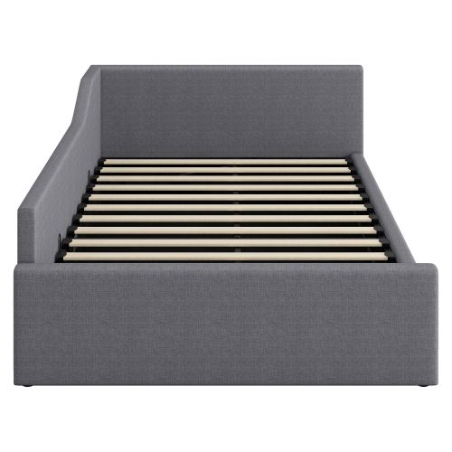 Lit Coffre 140x200 Cm, Avec Tête De Lit Et Sommier à Lattes, En Lin, Gris