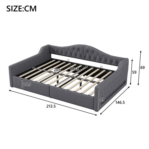 Lit Coffre 140x200 Cm, Lit Adulte Avec LED, Sommier à Lattes, En Lin, Gris