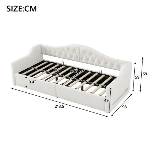 Lit Enfant 90x200 Cm, Cadre De Lit Avec Rangement Et LED, En Tissu, Beige