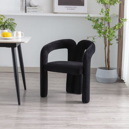 Lot De 2 Chaises De Salle à Manger, Design Moderne En Velours, Dossier Enveloppant, Pieds Bois, Noir
