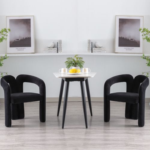Lot De 2 Chaises De Salle à Manger, Design Moderne En Velours, Dossier Enveloppant, Pieds Bois, Noir