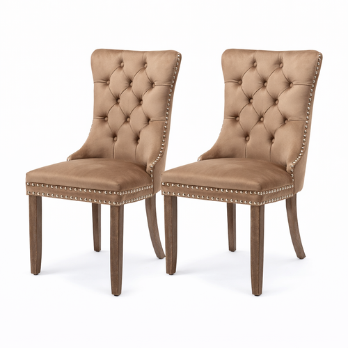 Lot De 2 Chaises De Salle à Manger En Velours Capitonné, Pieds En Bois, Kaki