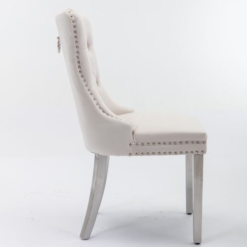 Lot De 2 Chaises De Salle à Manger En Velours Capitonné, Pieds Bois, Beige