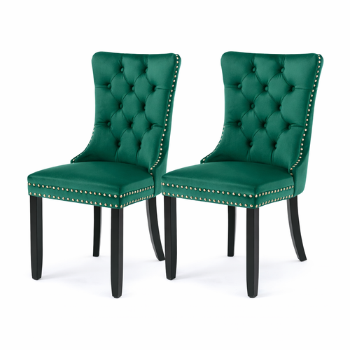 Lot De 2 Chaises De Salle à Manger En Velours Capitonné, Pieds En Bois, Vert