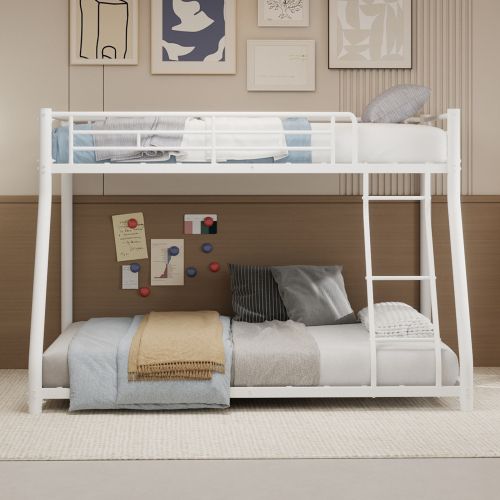 Lit Superposé 90x190 Cm Et 140x190 Cm Avec Échelle, En Métal, Blanc