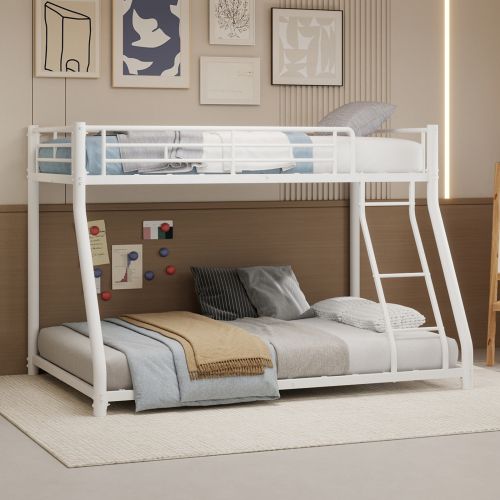 Lit Superposé 90x190 Cm Et 140x190 Cm Avec Échelle, En Métal, Blanc