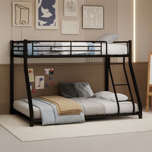 Lit Superposé 90x190 Cm Et 140x190 Cm Avec Échelle, En Métal, Noir