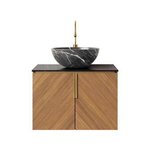 Meuble Vasque Mural, Plan Pierre Sinterisée Noir, Vasque En Céramique Noire