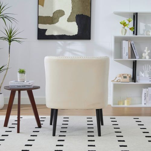 Fauteuil Sans Accoudoirs En Velours, Capitonné, Pieds En Bois Massif, Beige