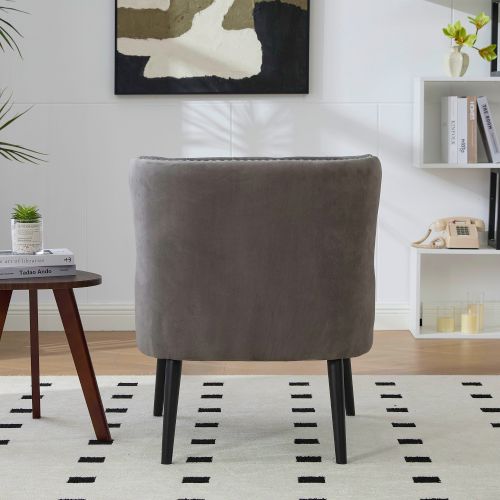 Fauteuil Sans Accoudoirs En Velours, Capitonnage Et Clous Décoratifs, Gris