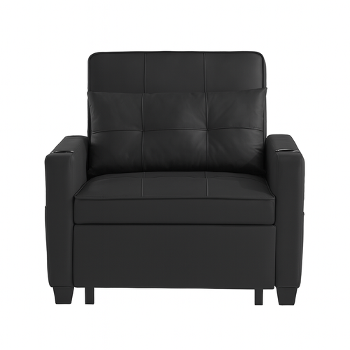 Canapé Convertible 1 Place 3-en-1 Inclinable 3 Positions, Noir