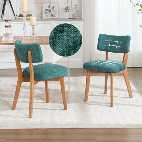Lot De 2 Chaises De Salle à Manger, Assise Et Dossier Rembourrés, Pieds En Bois, Vert