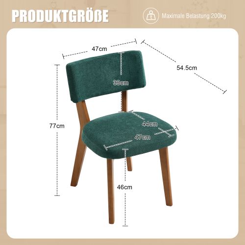 Lot De 2 Chaises De Salle à Manger, Assise Et Dossier Rembourrés, Pieds En Bois, Vert