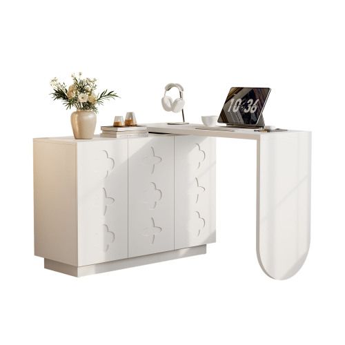 Bureau D'angle Pivotant Blanc Avec Rangements Modulables