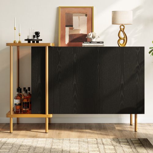 Buffet Noir, Buffet De Cuisine 120 X 40 X 77.5 Cm, Pieds Métal 16 Cm, 2 Niches Ouvertes