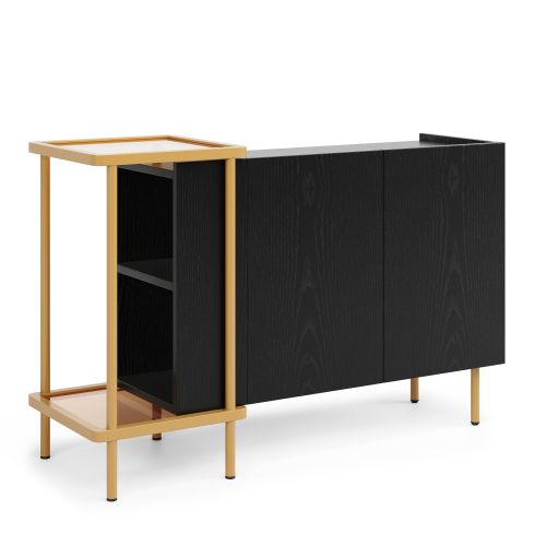 Buffet Noir, Buffet De Cuisine 120 X 40 X 77.5 Cm, Pieds Métal 16 Cm, 2 Niches Ouvertes