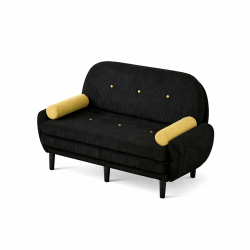 Canapé Convertible 2 Places, Dossier Réglable, Coussins Inclus, Noir